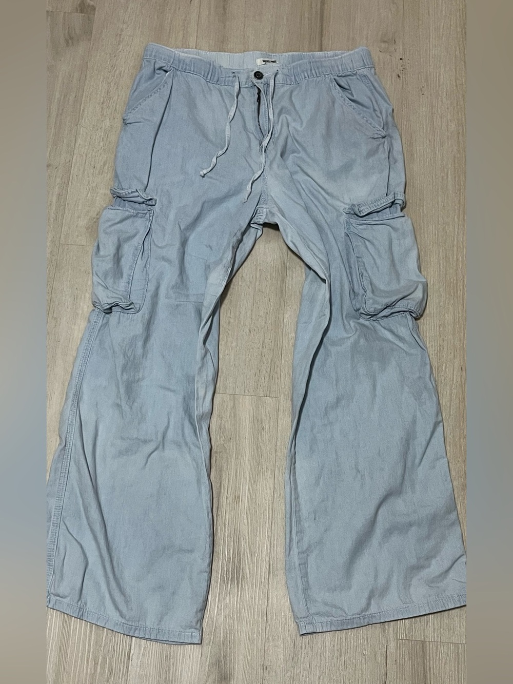 Light Blue Wide Leg 100% Cotton Cargo Pants for Women